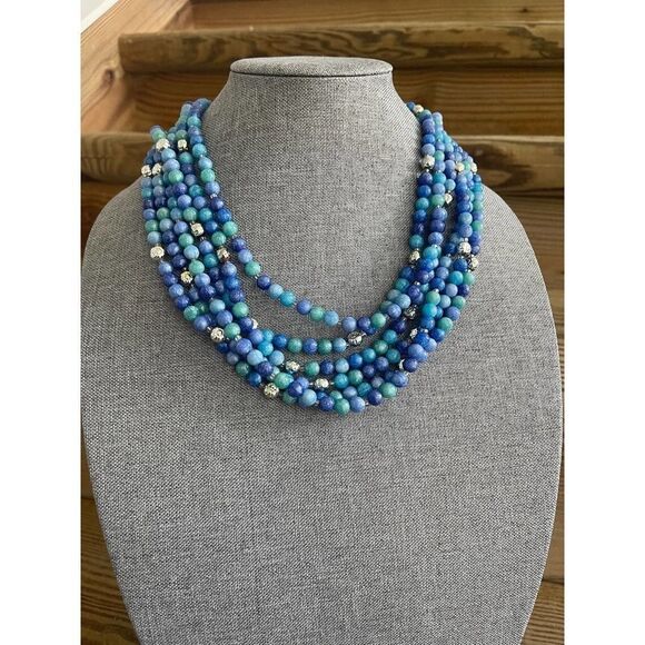 Statement Collar, Thin Chain NECKLACE, Indian Choker, Antique BLUE BIB Pendant, - Picture 1 of 4